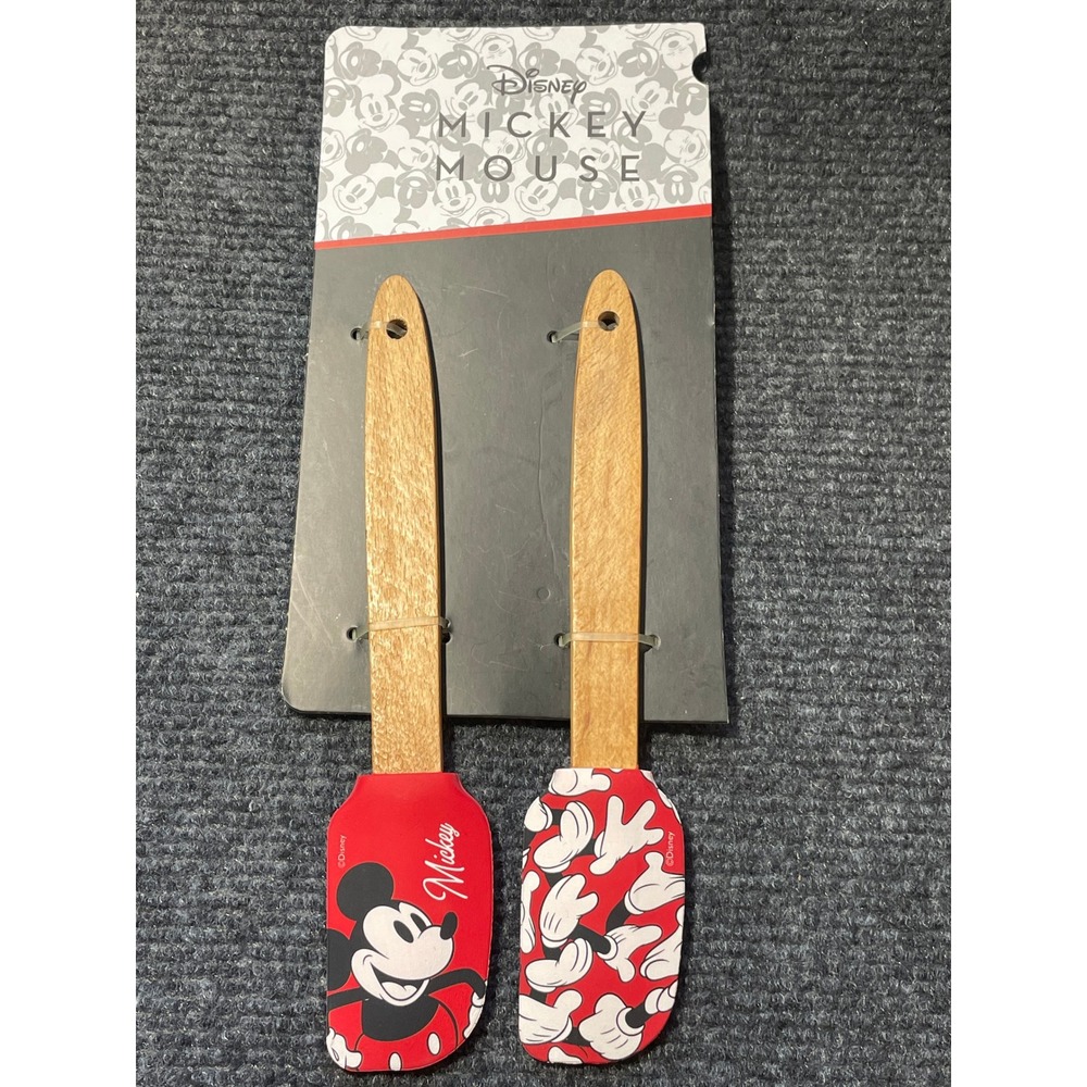Disney Mickey Mouse 2 Piece Silicone Spatula Set Red Wood Handles New